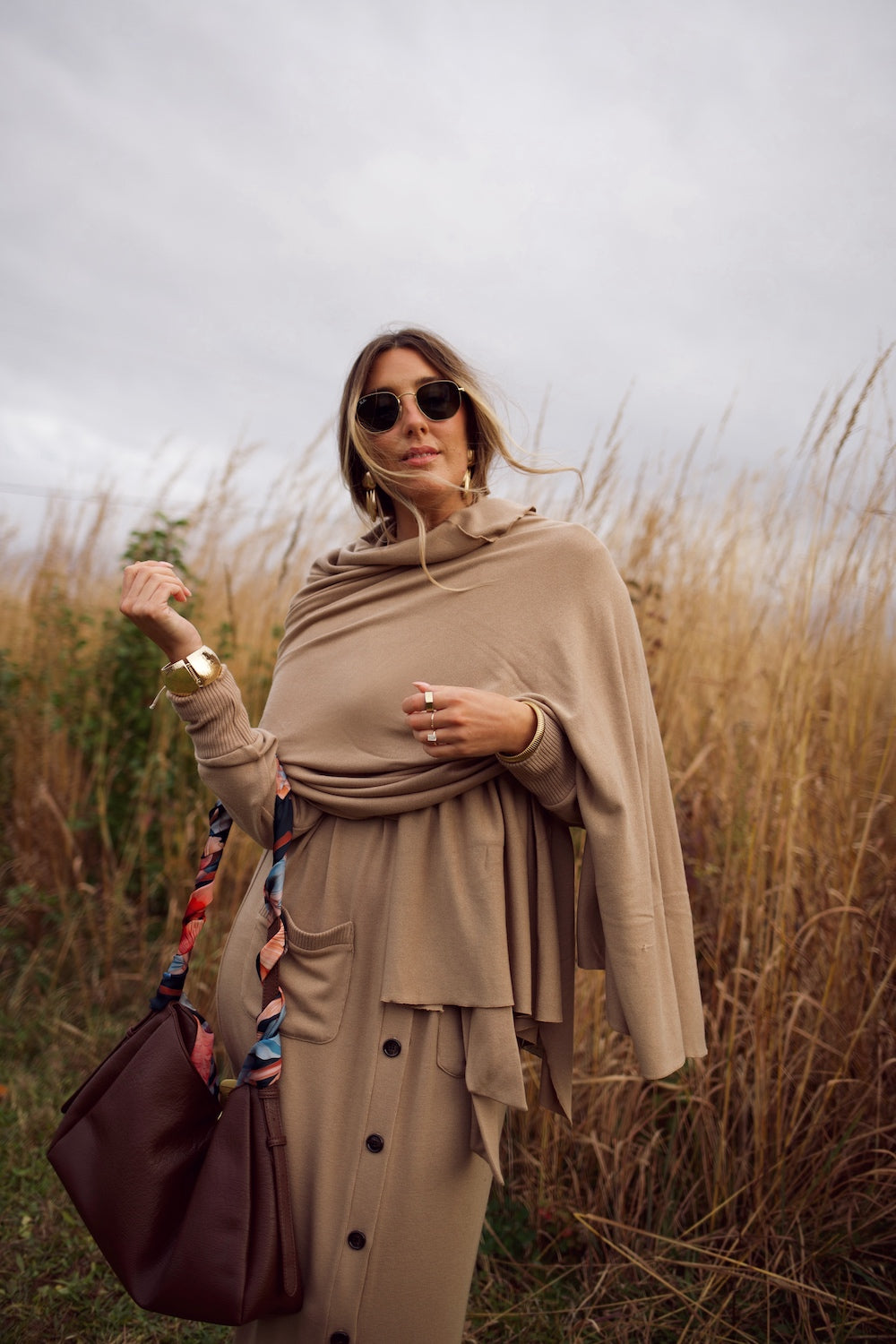 Cardi Sweater Dress - Camel