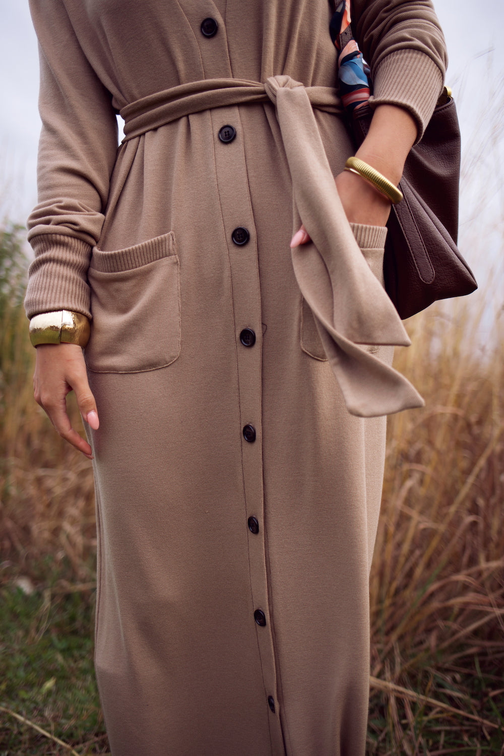 Cardi Sweater Dress - Camel