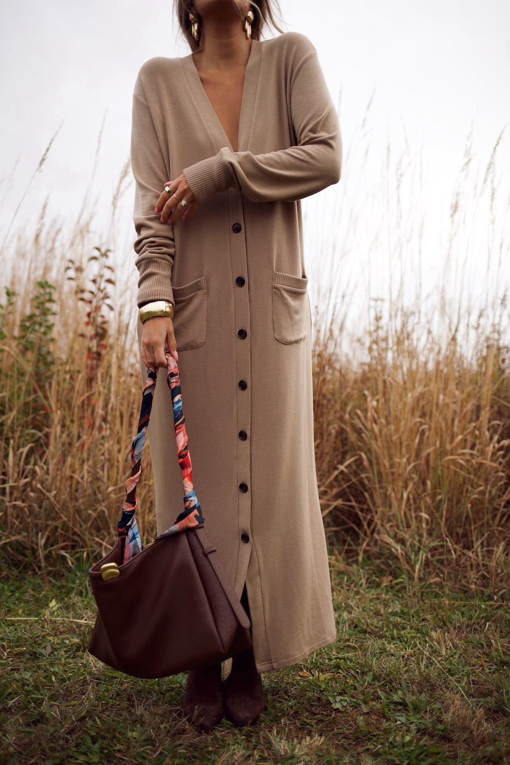 Cardi Sweater Dress - Camel